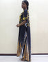 Women's African Print O-Neck Batwing Sleeve Loose Dress with Gold Floral Animal Pattern
